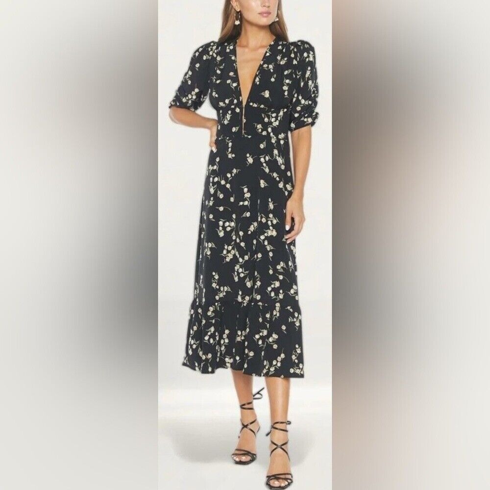 Flynn Skye Elsie Floral Maxi Dress in Black‎ and Cream - S